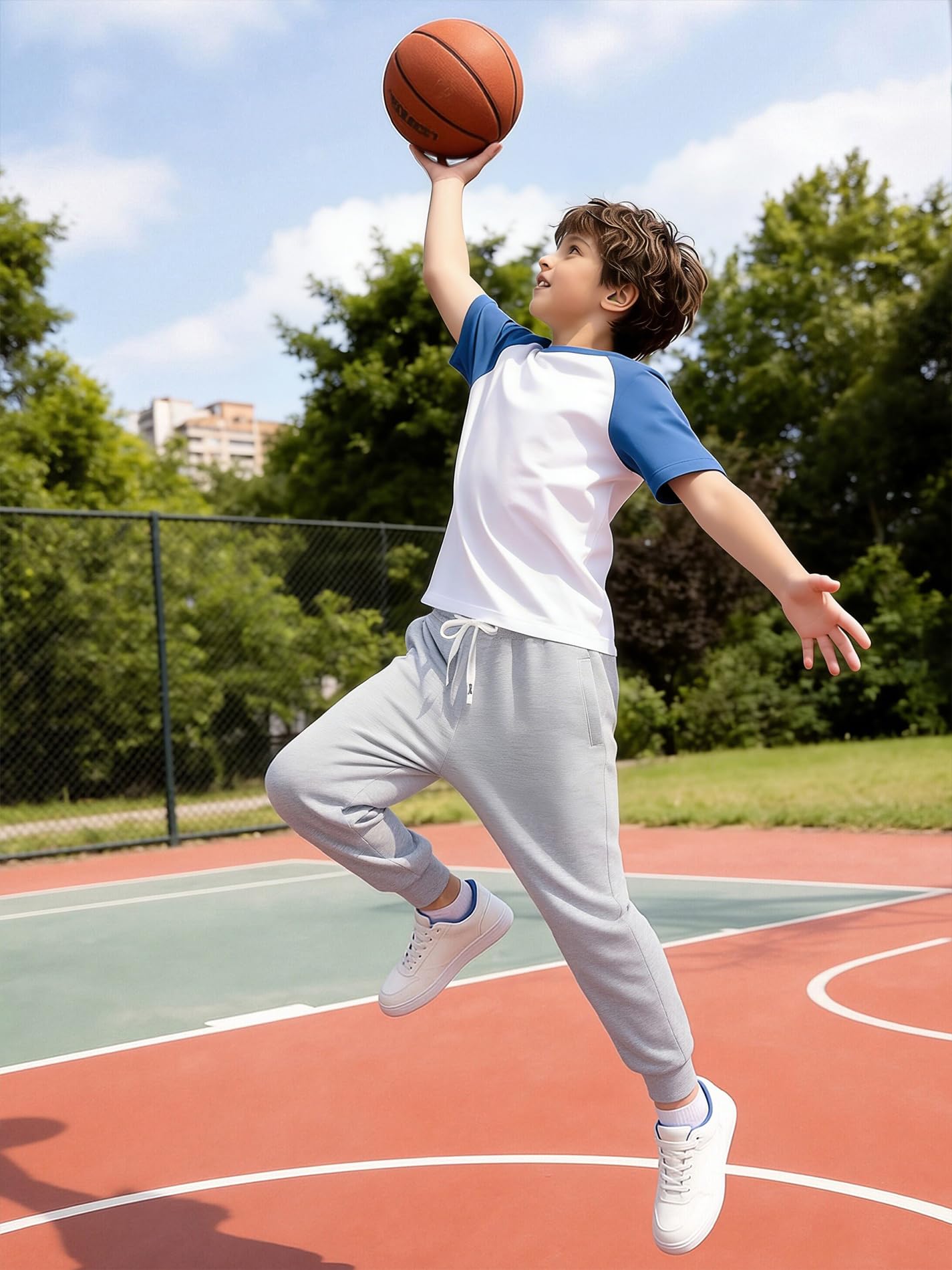 Holure Jungen Jogginghose Baumwolle Kinder Trainingshose mit Reißverschlusstaschen Verstellbarer Bund Weich Freizeithose für Sport Schule 1er/3er Pack
