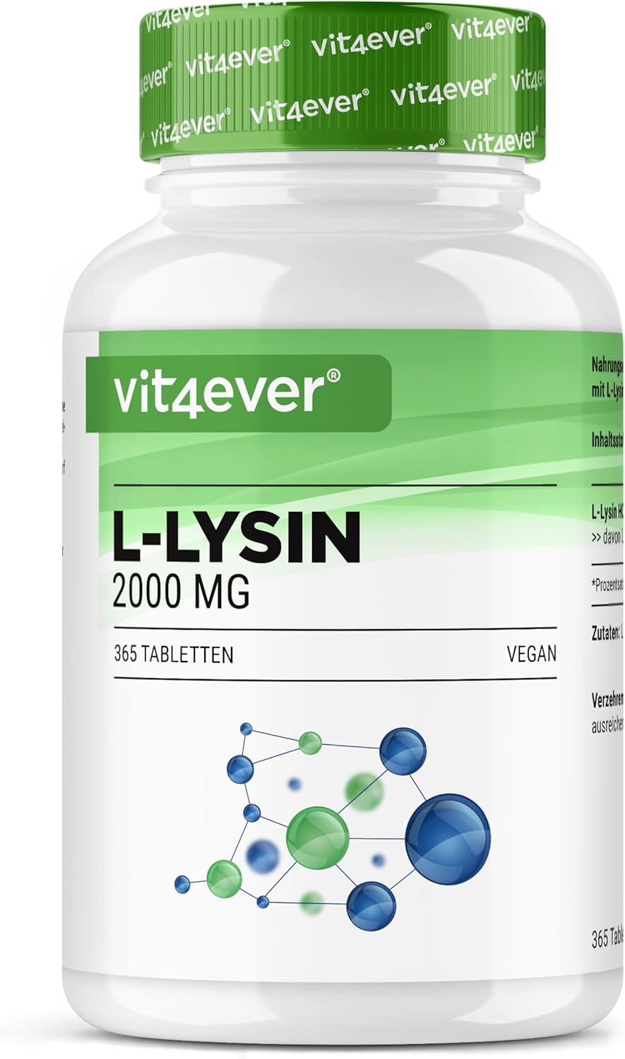 L-Lysine 2000-365 tabletten – 1000 mg per ÉÉN tablet – Van plantaardige fermentatie – Zonder ongewenste toevoegingen – Hoog gedoseerd – Veganistisch