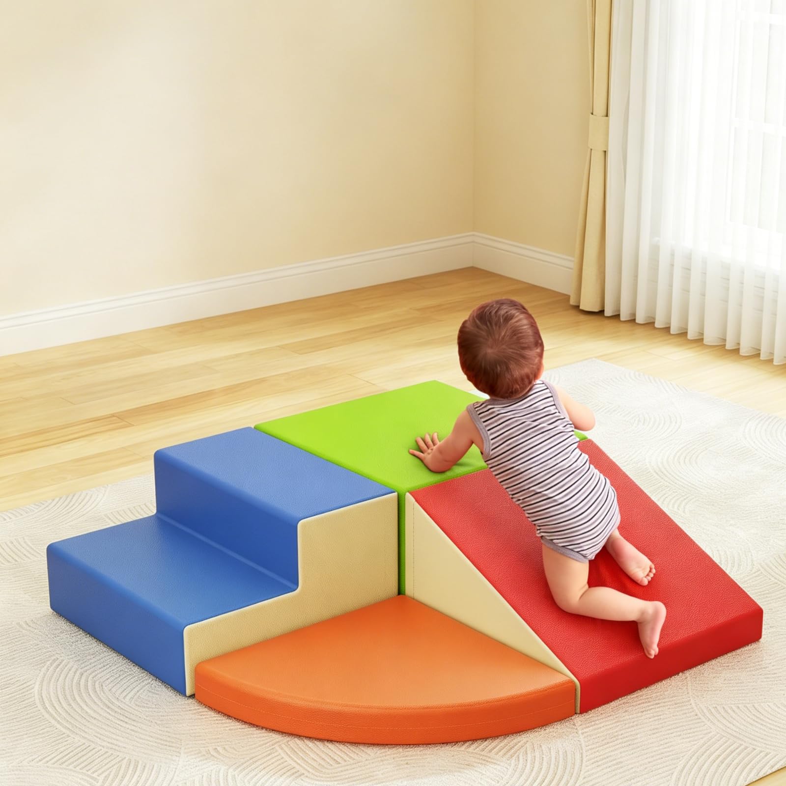 4 Stück Schaumstoff-Kletterbausteine Weiche Bauklötze für Kleinkinder 1-3 – Sicheres Wasserdichtes PU-Leder, Ungiftiger Schaumstoff, Indoor-Spielzeug für Motorik & Kreativität