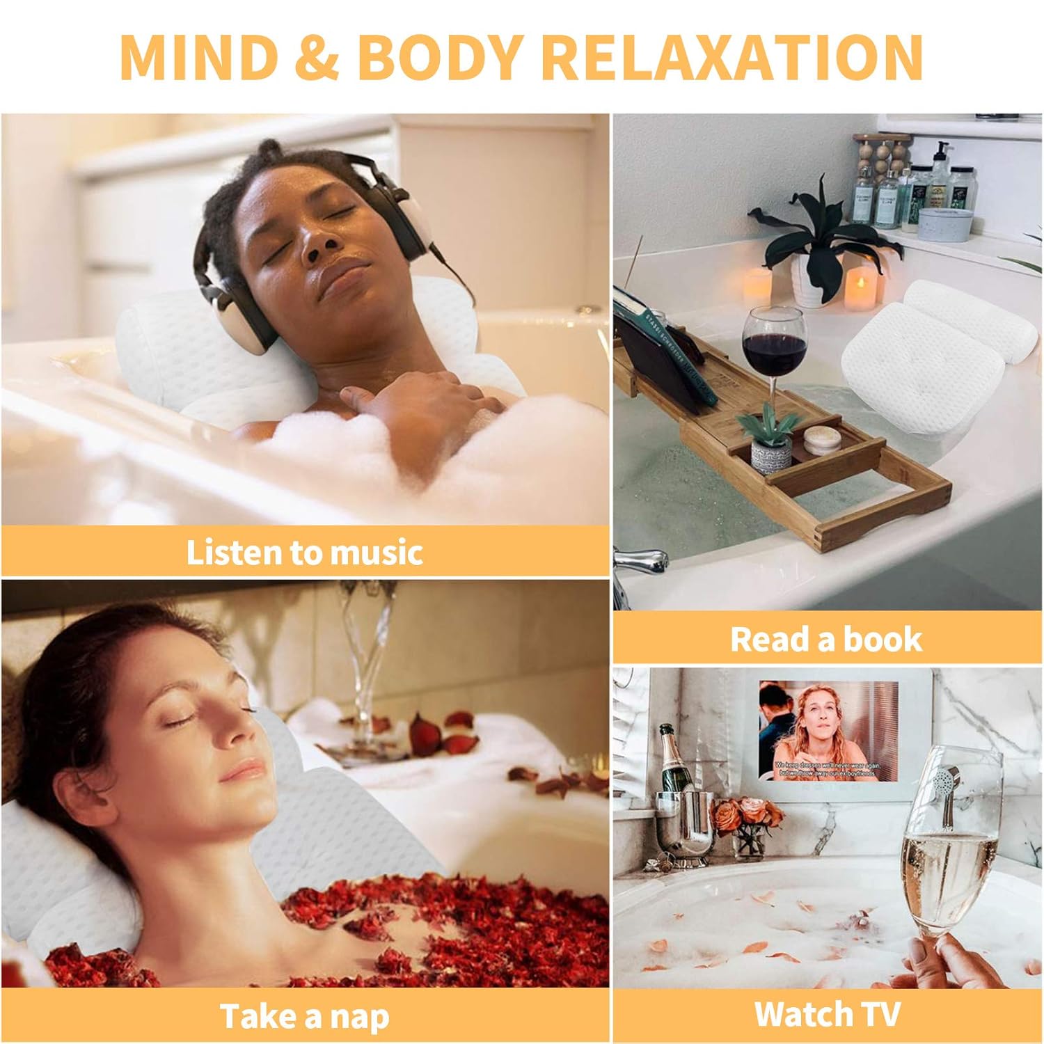 Bath Pillow, Bath Pillows for Tub With 7 Suction Cups 4D Air Mesh Non-slip Soft Support the Head Neck Back Shoulders Suitable for Hot Tubs Massage Bathtubs and Home Spa : Beauty