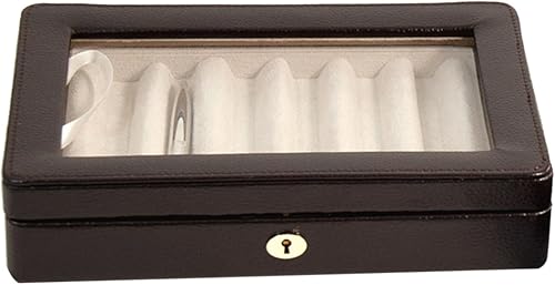 Almacenamiento de cuero para ocho bolígrafos con tapa de visualización de cristal, color marrón