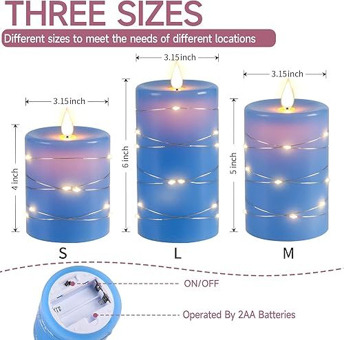 Vista 2 de Da by Velas sin llama con tira de luces, velas que funcionan con pilas, velas LED parpadeantes con control remoto y temporizador, cera real, paquete