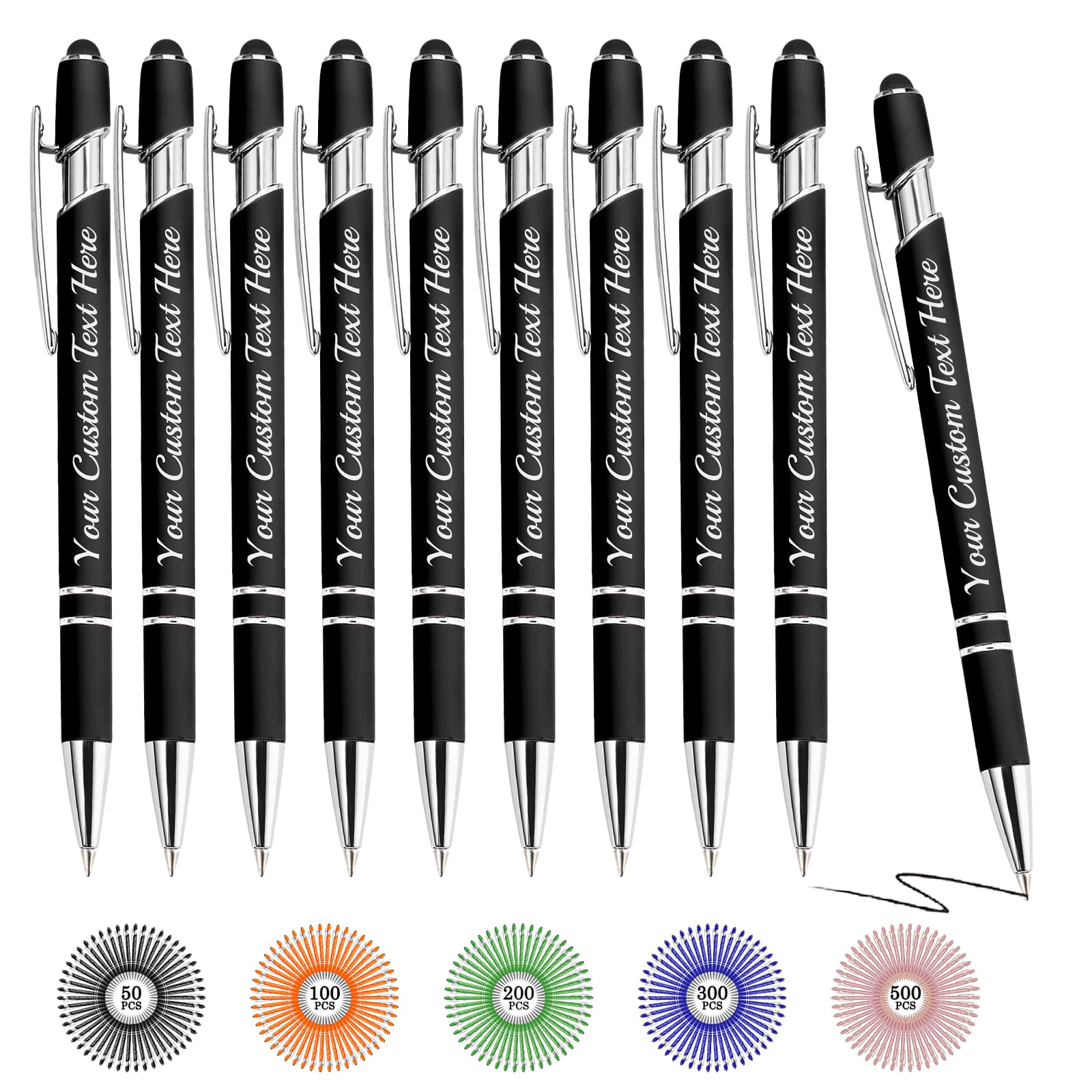 Oscolewis Personalized Bulk Pens with Stylus customized Name&Logo&Text Ballpoint Pen Custom Engraved Pens Black Ink Corporate Business Work School Promotion Gift Black