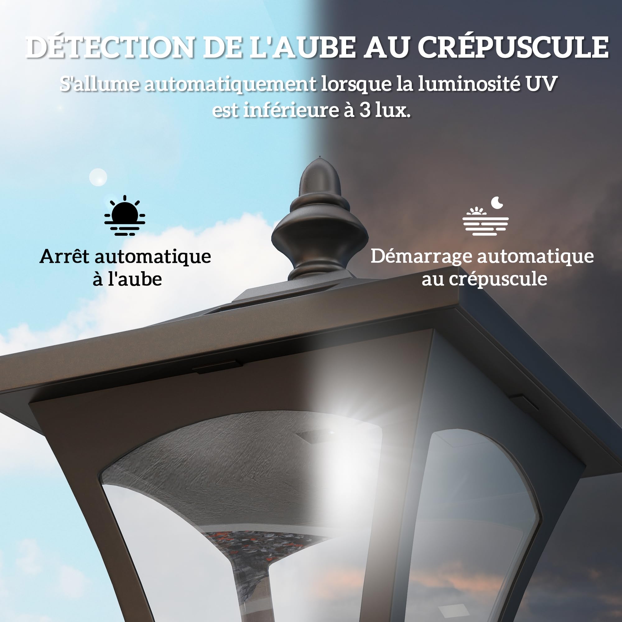 Outsunny Lot de 2 Luminaires Extérieurs Solaire 15L x 15l x 120H cm Noir