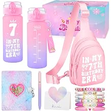 7 Year Old Girl Birthday Gifts, Preppy Trendy Gifts for 7 Year Old Girl Water Bottle Crossbody Bag Fluffy Diary with Lock, Girls Age 7 Gift Ideas for Daughter Sister Niece 7th Birthday Decorations