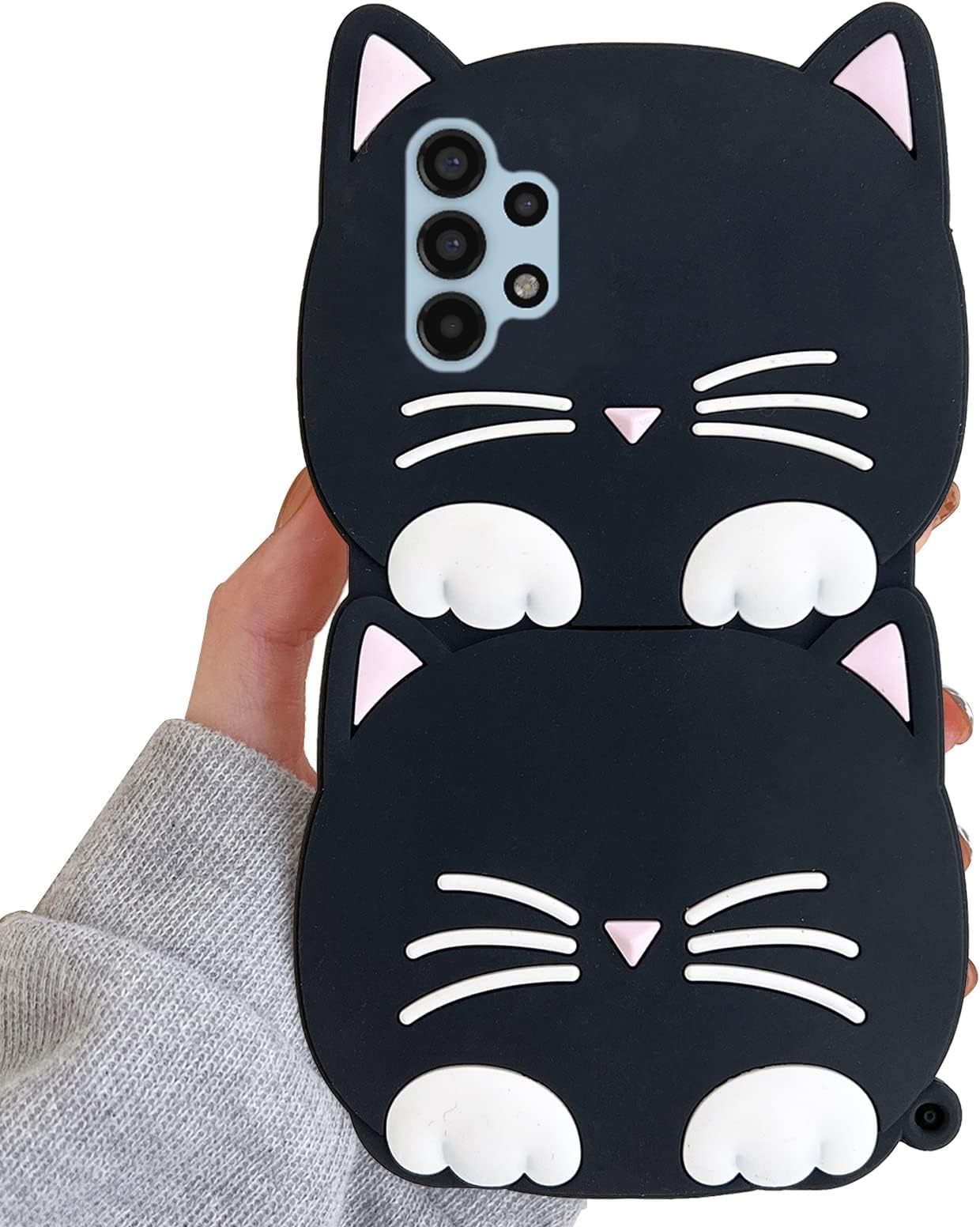 ESSTORE Case Compatible with Samsung Galaxy A13 5G / Galaxy A13 4G, 3D Cute Cat Cartoon Design Silicone Case, Shockproof Protective Phone Cover, Black