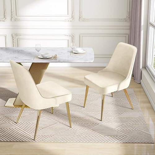 Miniatura 2 de KithKasa Juego de 2 sillas de comedor verdes, modernas sillas tapizadas de terciopelo de mediados de siglo con patas doradas para cocina, sala de