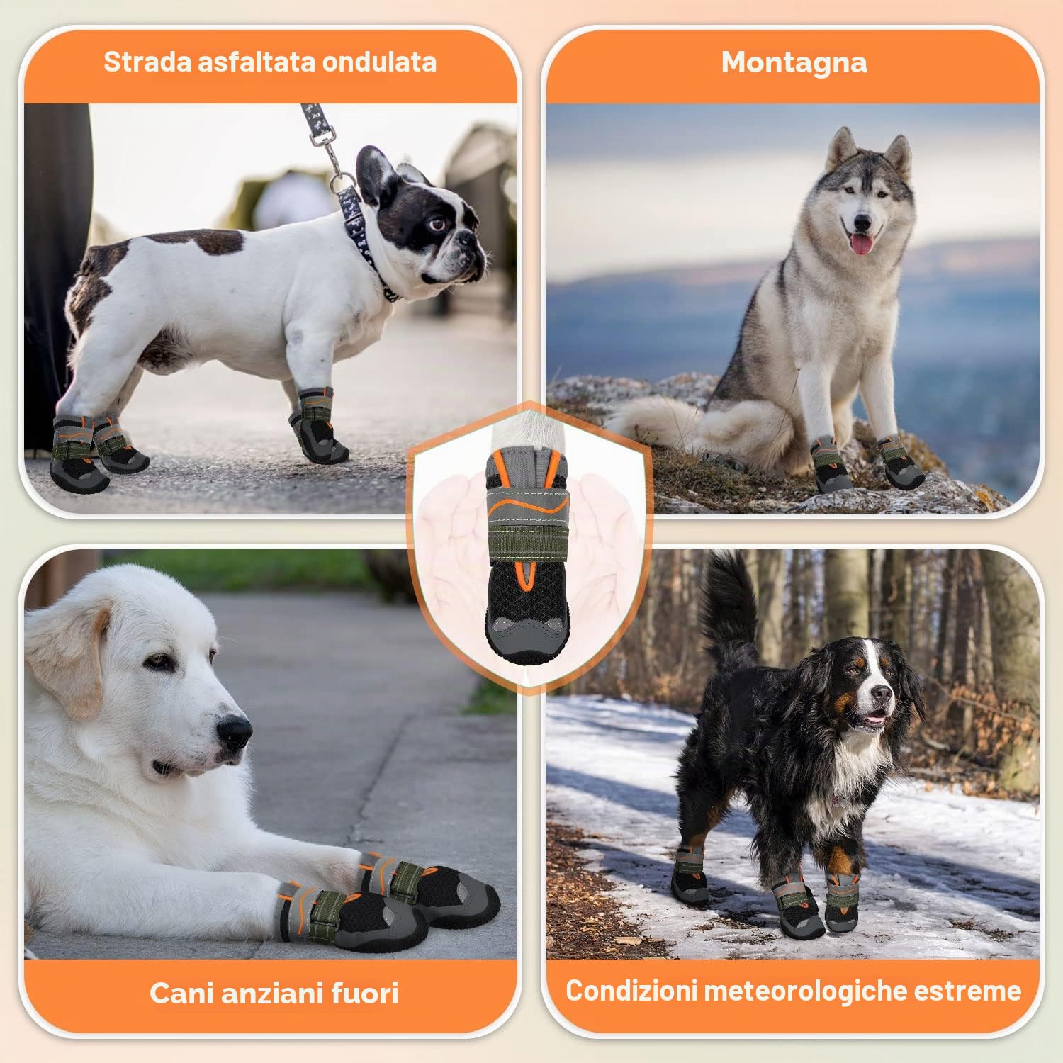 SlowTon Stivali per Cani, Protettore Traspirante della Paw del Cane, Doppio Regolabile e Lavabile Antiscivolo Scarpe per Cani con Striscia Riflettente, Comodi Stivali da Passeggio del Cane per Cani