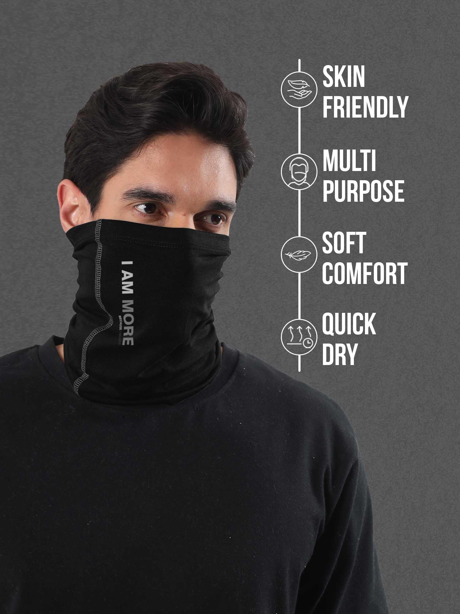 Freecultr Unisex Bamboo Bandana, Anti Microbial Super Soft & Comfort Fit, Breathable Multipurpose Headband, Face Mask for Dust Protection and Sun - Printed Pack of 2-Black,Charcoal