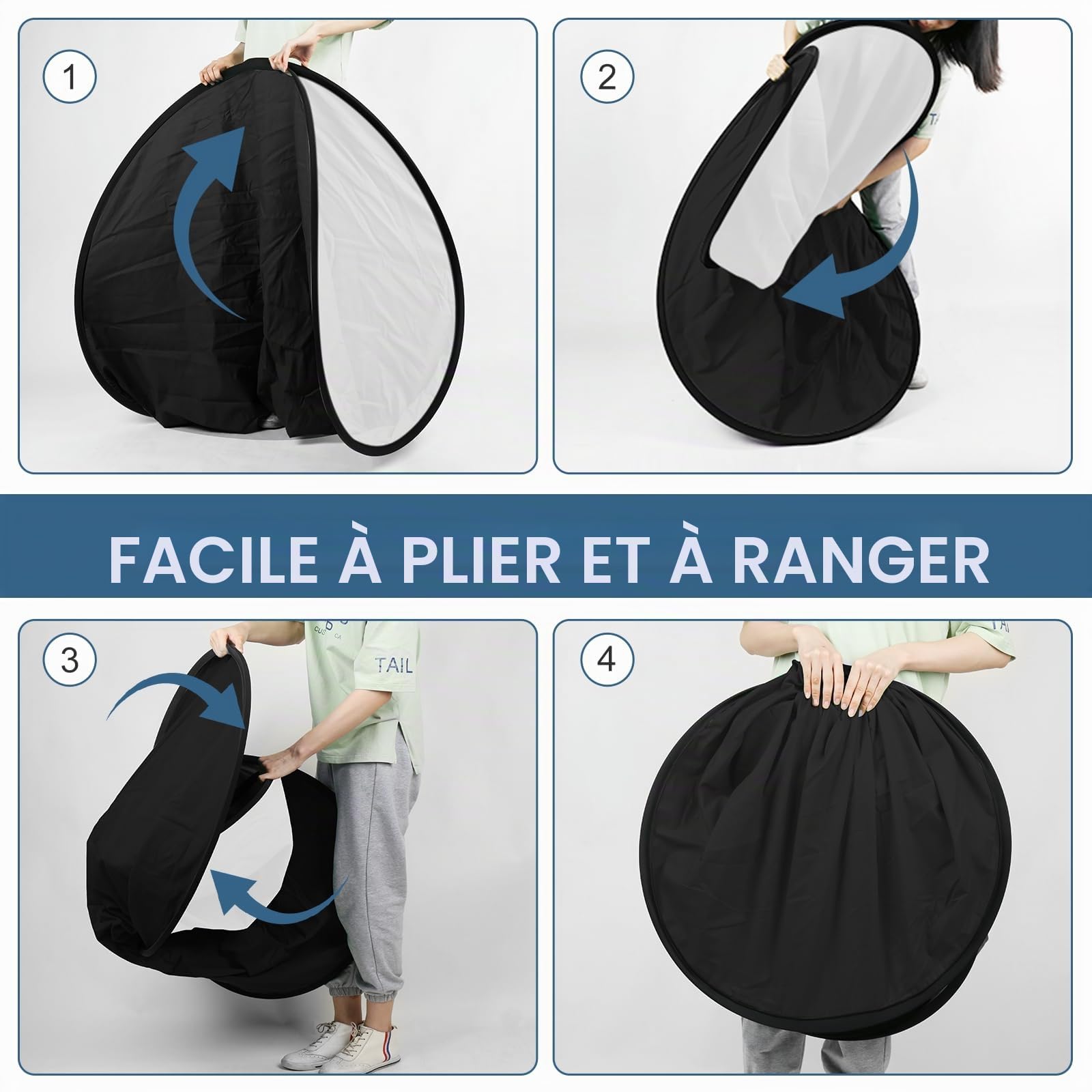 Toile de fond 2 en 1 pliable et réversible pour photographie, écran blanc double face et écran noir, 1,5 x 6,1,5 m pour photographie, vidéos YouTube et diffusion en direct