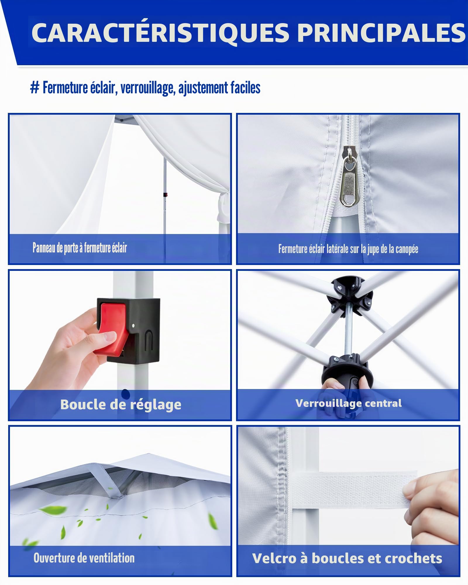 Tonnelle Pliante 3x3 Imperméable, Tente de Camping avec Parois Latérales, Protection UV, Réglable en Hauteur, Tonnelle 3x3 pour Mariage, Stand de Vente, Fête (Blanc, 1PCS)