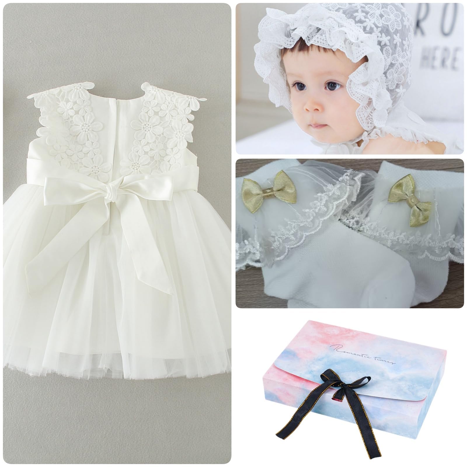 Robe pour Bébé Fille,Robe Tutu en Tulle Fleuri sans Manches de Princesse pour Cérémonie de Mariage,Anniversaire,Fêtes,Baptême,Vetement Bebe Fille,Nourrisson 6 à 24 Mois