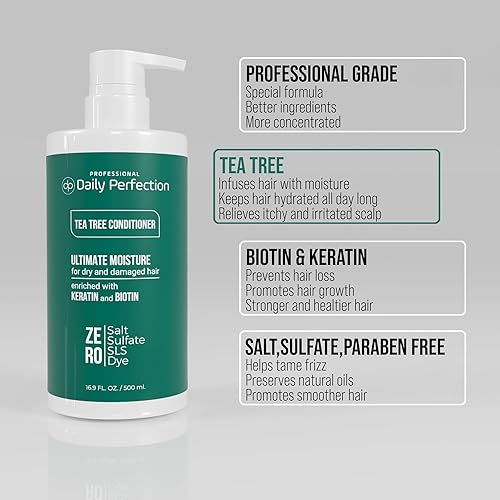 Miniatura 3 de Acondicionador de árbol de té con biotina y queratina, sin sal, sin sulfato, sin parabenos, para hidratar e hidratar en cuero cabelludo y cabello