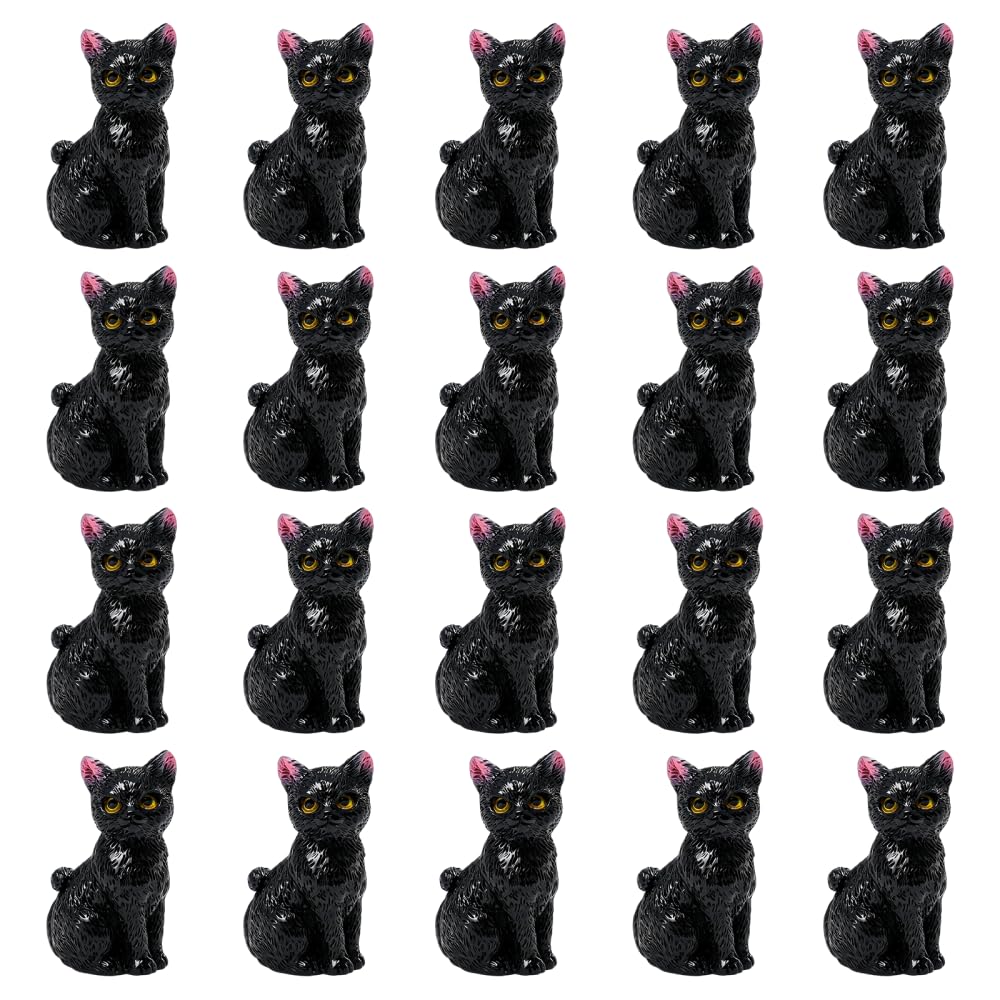 BDKMMS Mini Cat Halloween Figures, 20PCS Resin Cat Figurines with Witch Hat