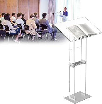 46" H Acrylic Podium Stand, Professional Presentation Podiums,Transparent Lecterns & Podiums,Pulpits for Churches,Conference,Speeches,Weddings,Classroom,Concert