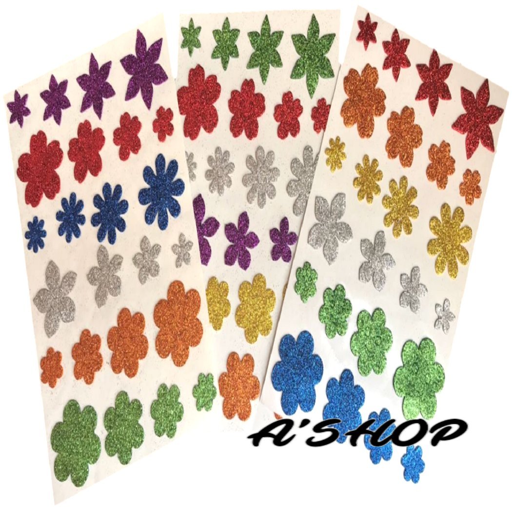 A'SHOP Glitter Foam Flower Self Adhesive Stickers for Art & Craft School Kids (Multicolor) - Set of 3-image-6