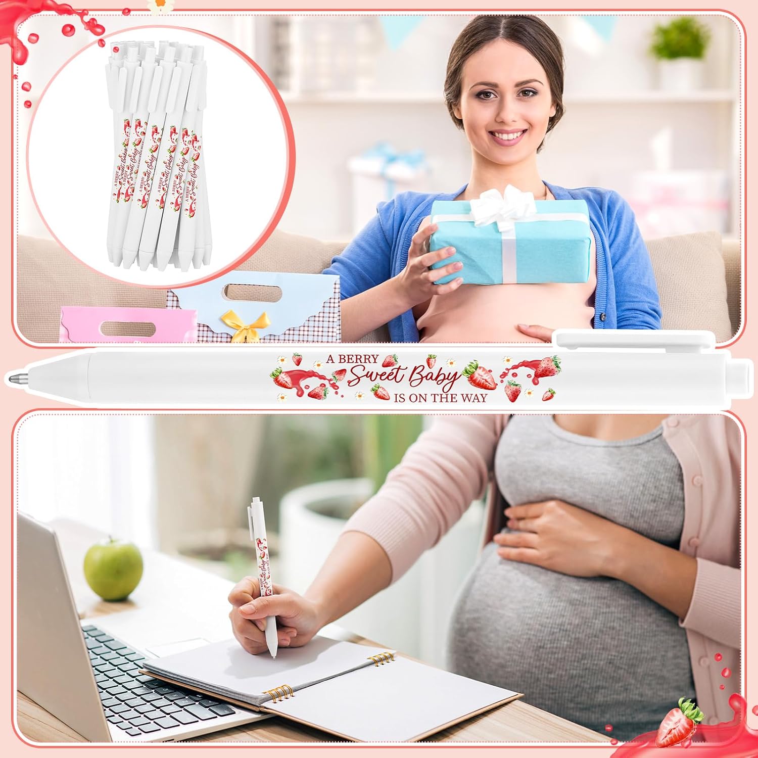 Ireer 36 Pcs Strawberry Baby Shower Pens Gifts Bulk Party Favors for Guests Games Neutral Gender Reveal Favors Baby Shower Prizes Souvenirs Gift Bags Stuffer Supplies