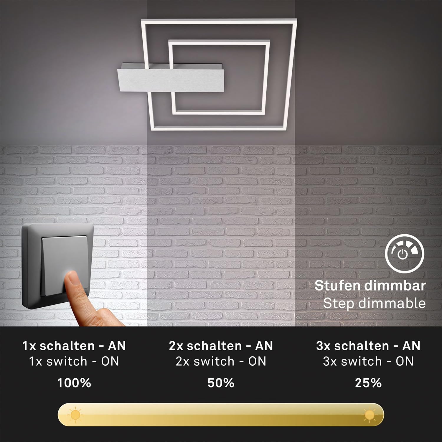Briloner 3545-018 Plafoniera a LED, Funzione Memory, Luce Bianco Caldo, Lampada a LED, Lampadario, Alluminio, 570 X 480 Mm
