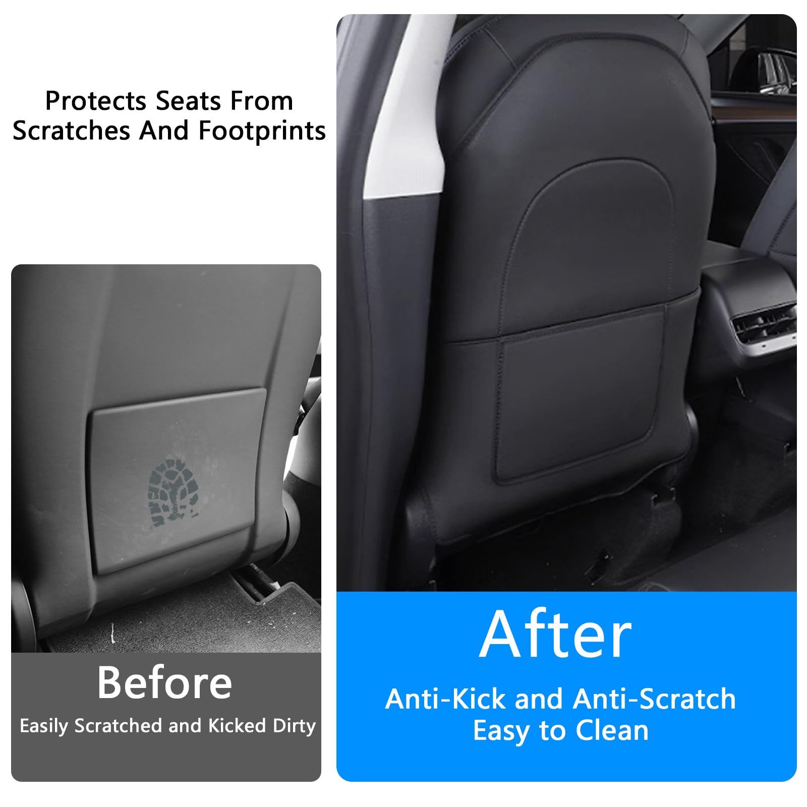 Arcoche Model Y Protector de Asiento Trasero para Tesla Asiento del Coche Cubierta Trasera Accesorios para el Model 3 Y S X de Cuero Kick Alfombrillas Anti-Huella con Bolsa de Almacenamiento 2 PCS