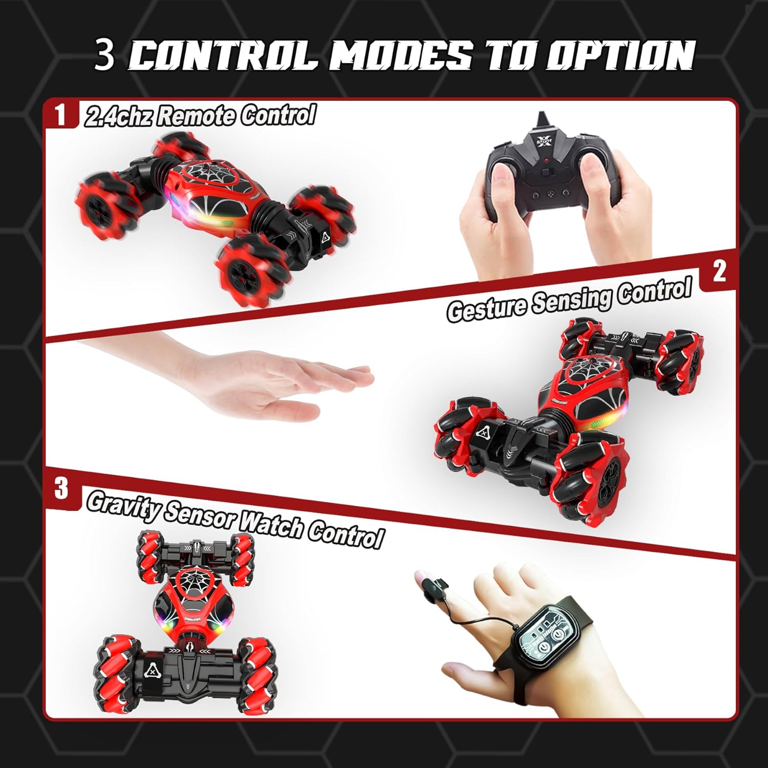 Spider Gesture Rc Car Hand Controlled Stunt Car, 4WD Drift Twist Off-Road Vehicle with Light Music, Birthday Xmas Gifts Suitable for 6-12 Year Boys and Girls
