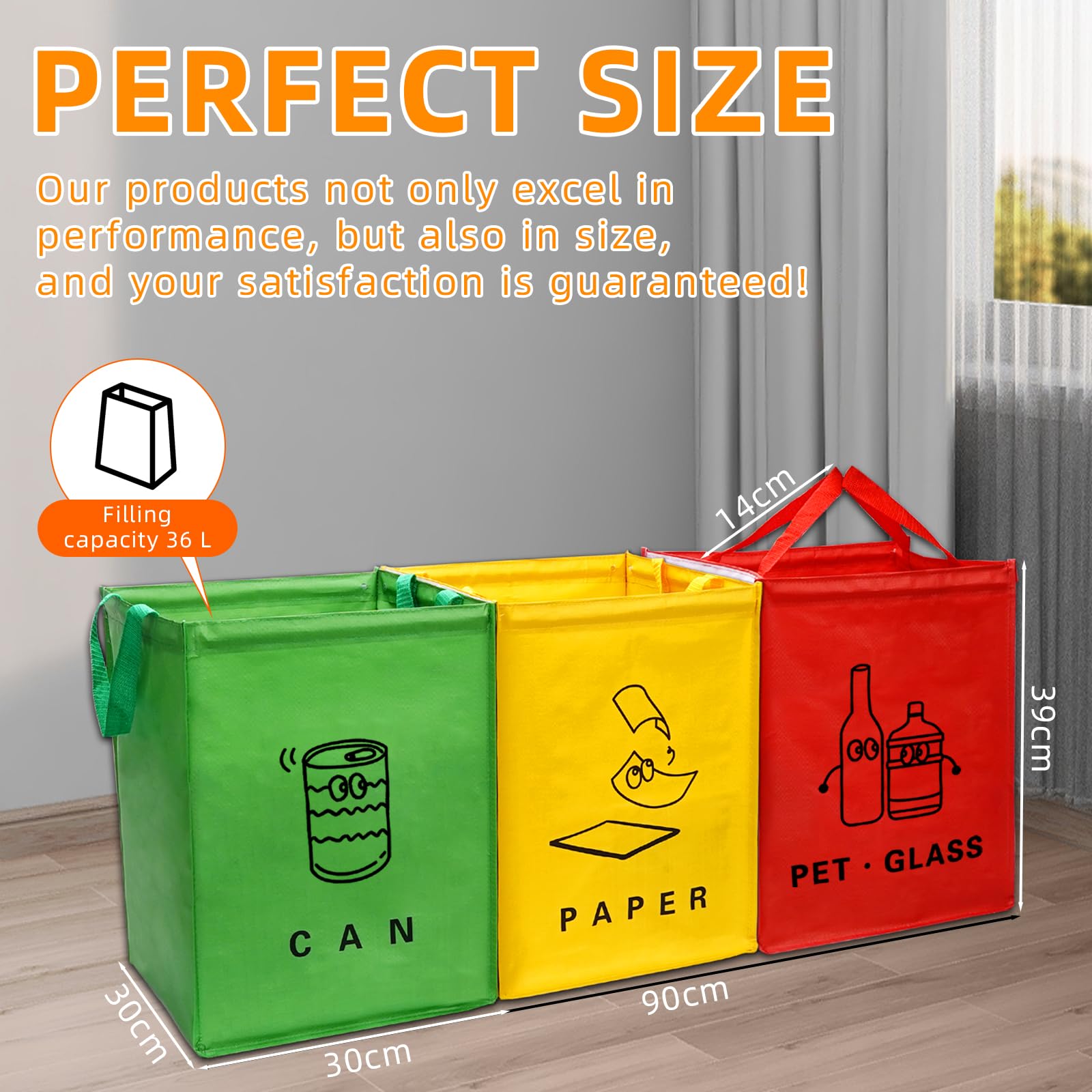 Libershine Mülltrennsystem Taschen 3 Fächer für Plastik, Glas, Papier Perfekt als Mülltrenner, Pfandflaschen Aufbewahrung, Recycling-System Organizer, Altpapier-Sammler für Küche, Haushalt, Büro Küche, Haushalt & Wohnen