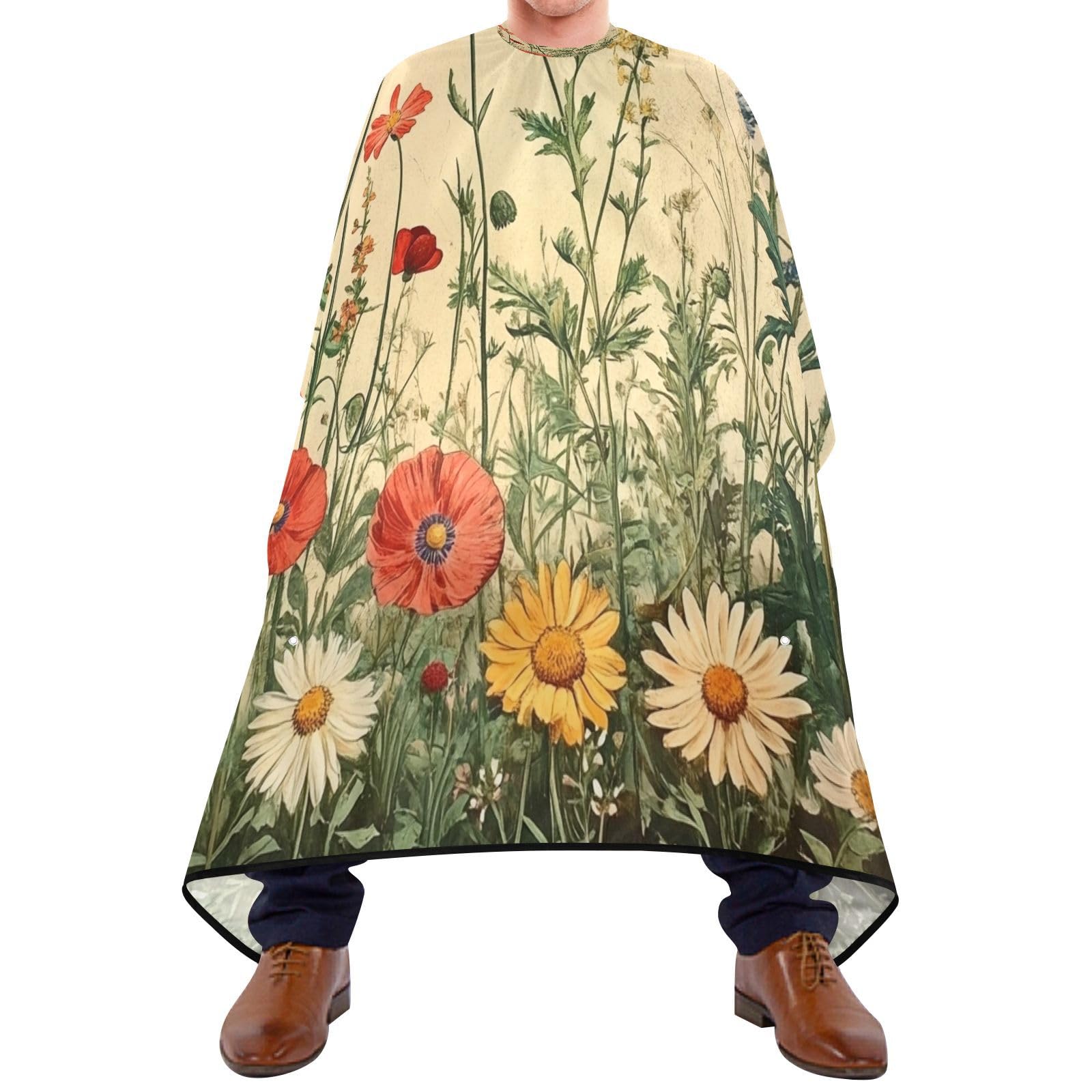 Kigai Hair Cutting Cape for Men & Women Wildflowers Poppies Waterproof Barber Cape Professional Hairdressing Salon Styling Cape with Adjustable Closure Snap