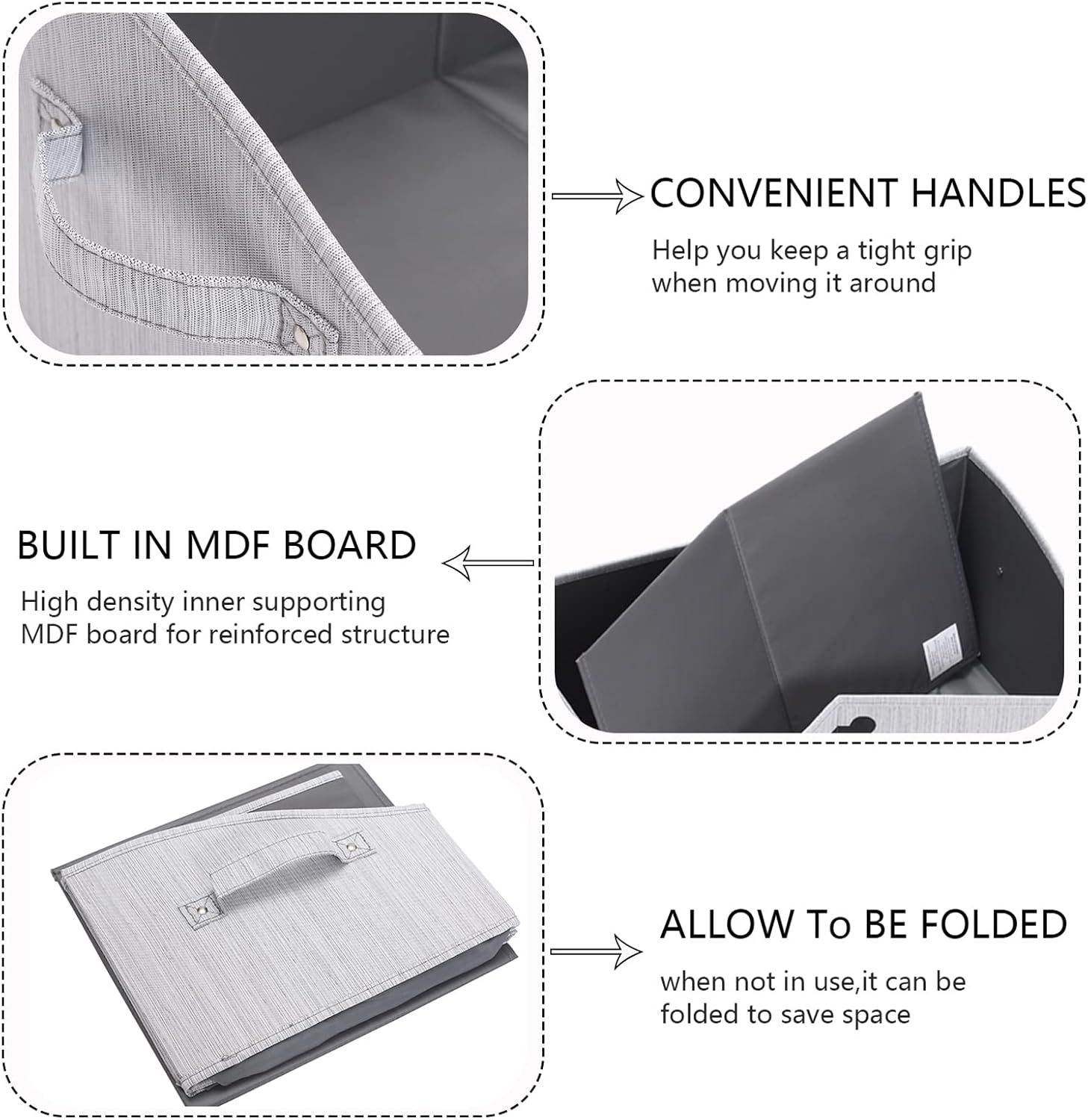 Geyecete Foldable Fabric Dog Toy Storage Box - Collapsible Basket with Handle, Organizer for Large Dog Toys (Slub Gray-DOG)