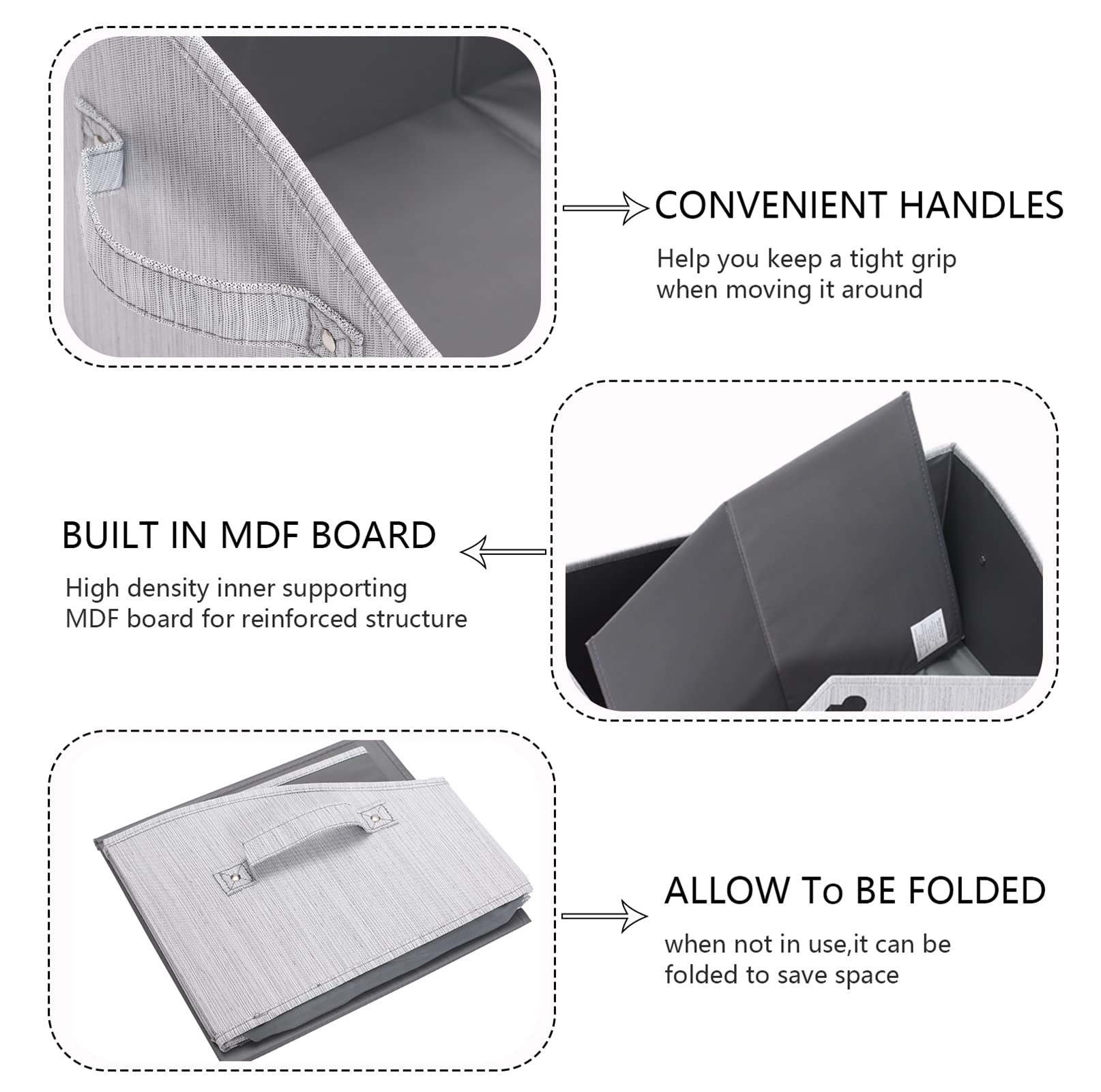 Geyecete Grande Cajas de Almacenamiento para Juguetes para Perros,MDF Cajas organizadoras trapezoidales de Tela Plegable con asa, Cesta para Juguetes para Perros-Bambú Gris