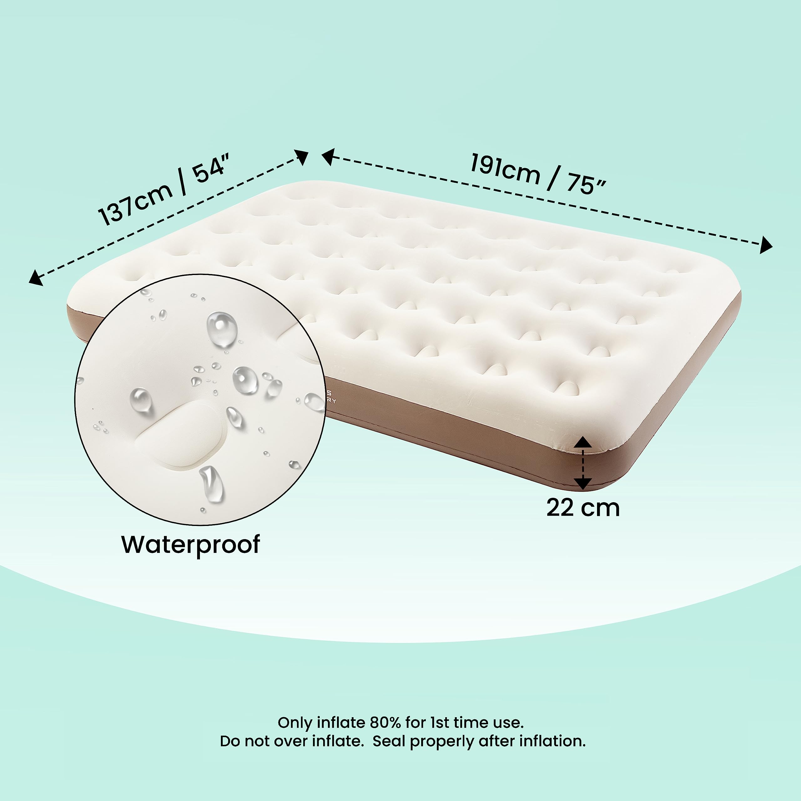 CROSS COUNTRY Double Camping Air Bed - Flocked Inflatable Mattress with Coil Beam Support, Taupe/Grey - Image 2