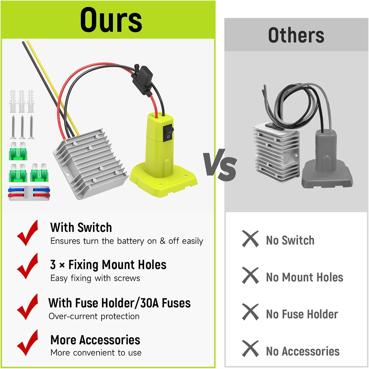 1 Pack Power Wheel Adapter Compatible with Ryobi 18V Battery+18V to 12V Step Down Converter Compatible with Ryobi 18V Battery