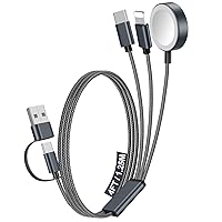 Vista 39 de Paquete de 1 cable de carga múltiple para artículos esenciales de viaje, cargador de Apple Watch, cargador de iPhone, [3 en 2] cable tipo Gris