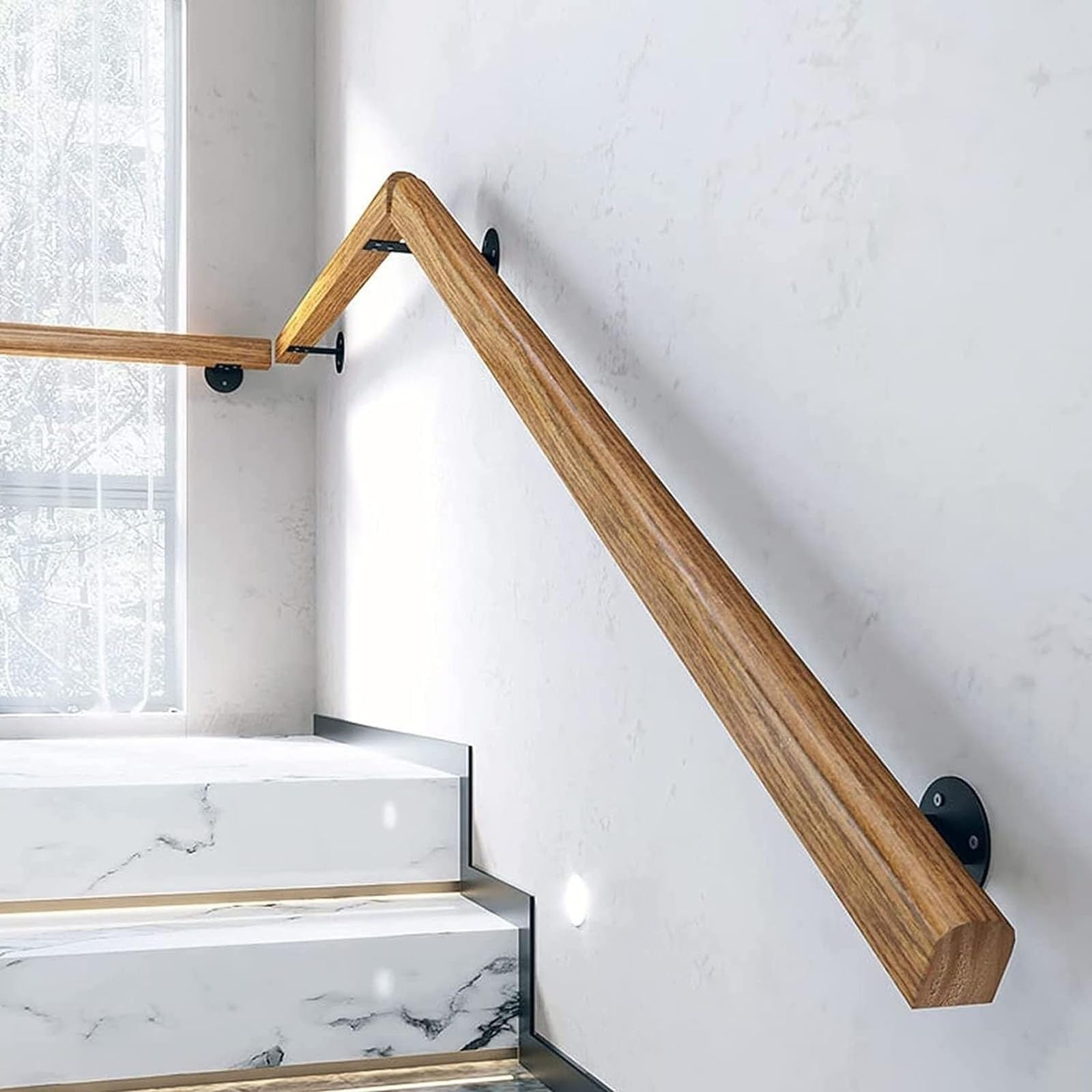 GLDYTVF Wall Mount Handrail - Wood Handrails For Stairs, Barrier-Free Staircase Grab Bar For Elderly, Safety Non-Slip Corridor Stair Railing Complete Kit, Indoor Barrier-Free Transition Ha