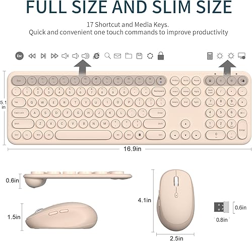 Miniatura 4 de Combo de teclado y mouse inalámbricos, teclado silencioso estético de 2.4 GHz y mouse inalámbricos, teclado ultrafino de 110 teclas de tamaño