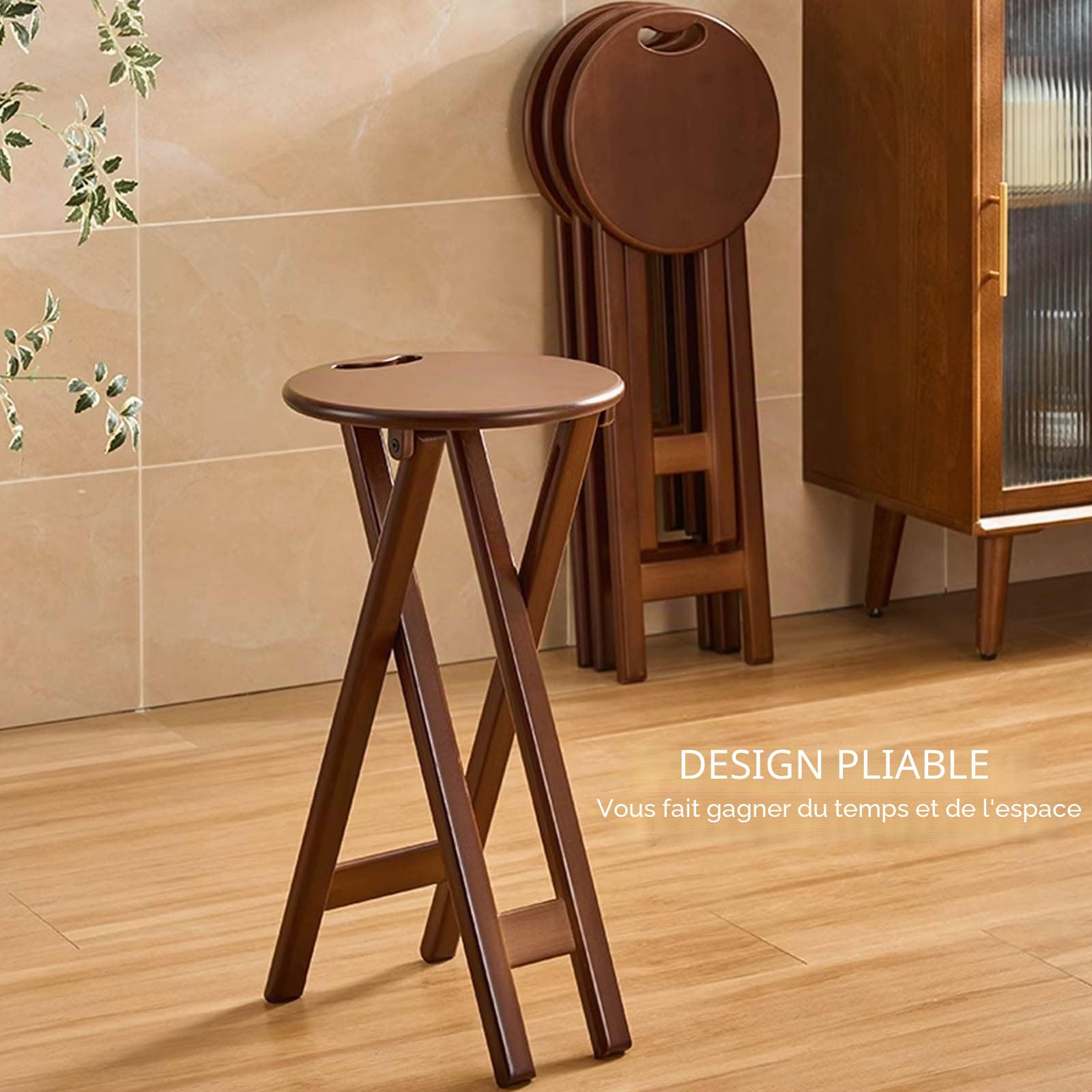 Tabouret De Bar Pliable Lot De 1/2/3/4 Chaise De Bar Pliante Haute Bambou Tabouret Haut Pliant Avec Siège De 32cm Tabouret De Cuisine Hauteur D'assise 60cm Pas D'installation Nécessaire Pour Comptoir(