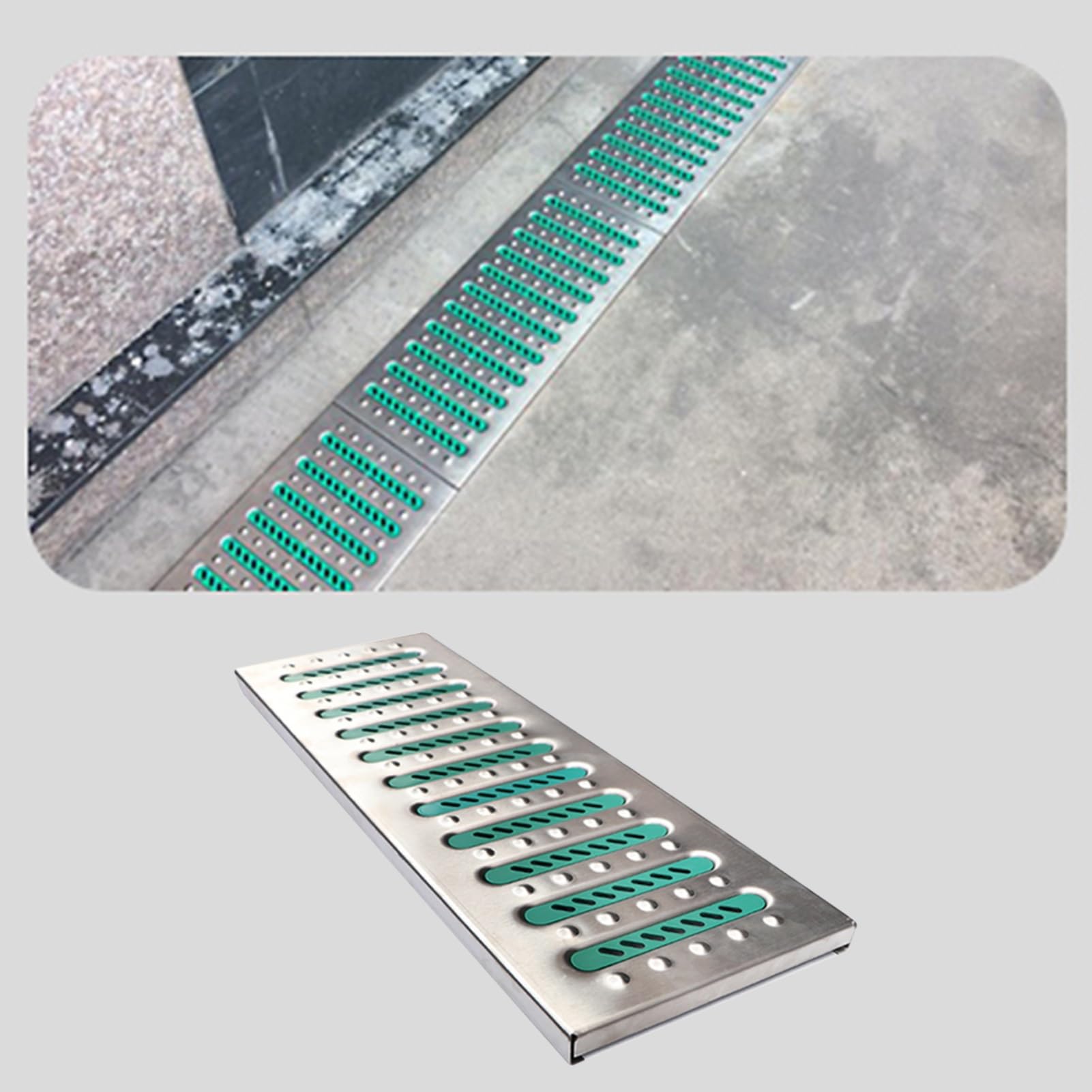 Caniveau de drainage terrasse avec grille acier inoxydable et filtre 58x20 cm