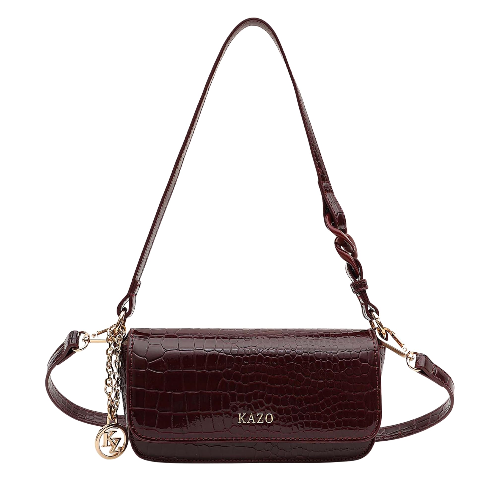kazo Belle Shoulder Bag | Compact Style Handbag with Sleek Flap | Chain Detail & Textured Finish-picture-41