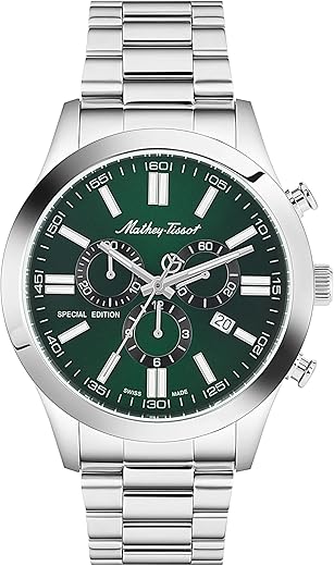 Mathey-Tissot Stainless Steel Swiss Made Special Edition Chronograph Green Dial Men Analog Watch – H455Chve, Silver Band