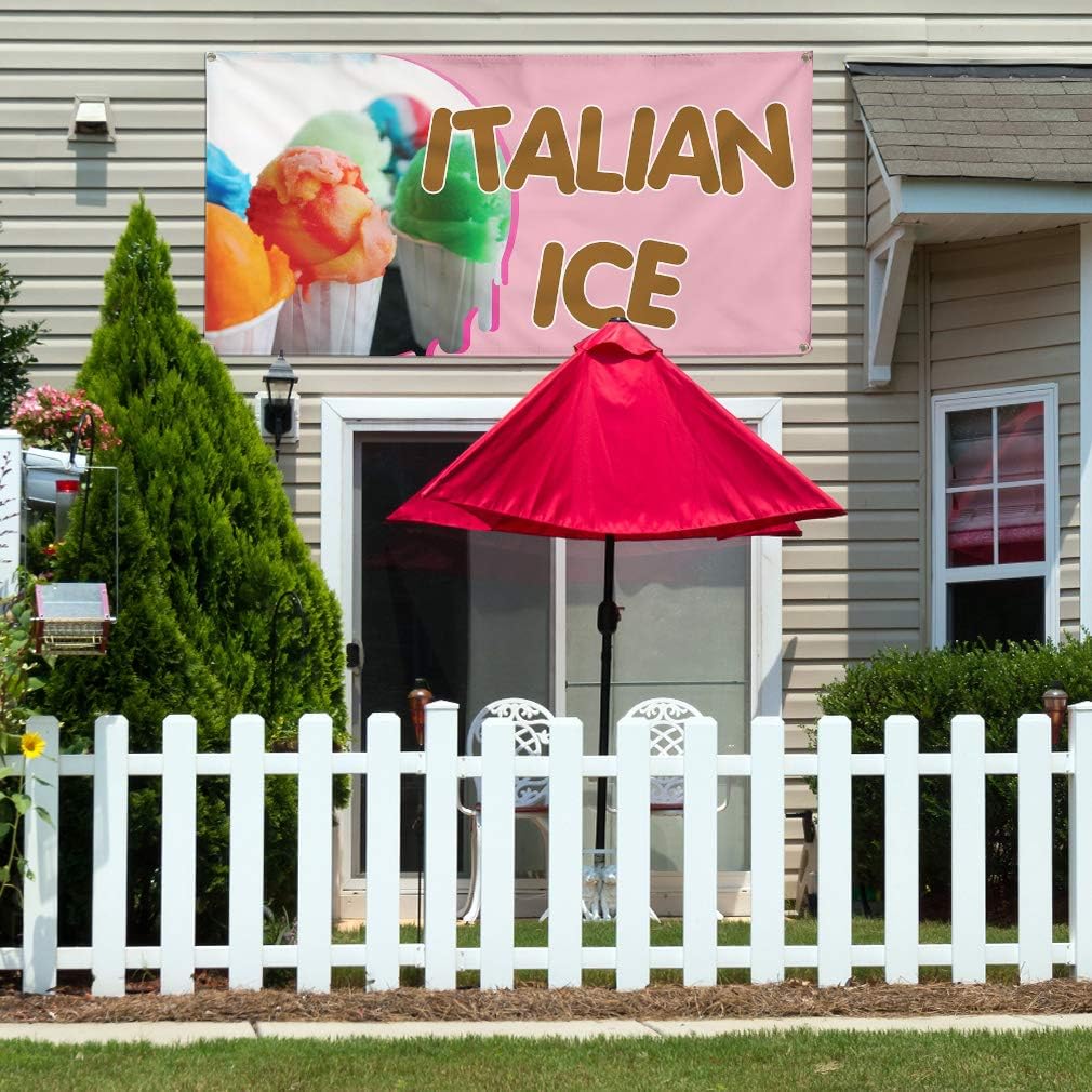 Vinyl Banner Multiple Sizes Italian Ice Outdoor Advertising Printing C Retail Outdoor Weatherproof Industrial Yard Signs Pink 4 Grommets 24x36Inches