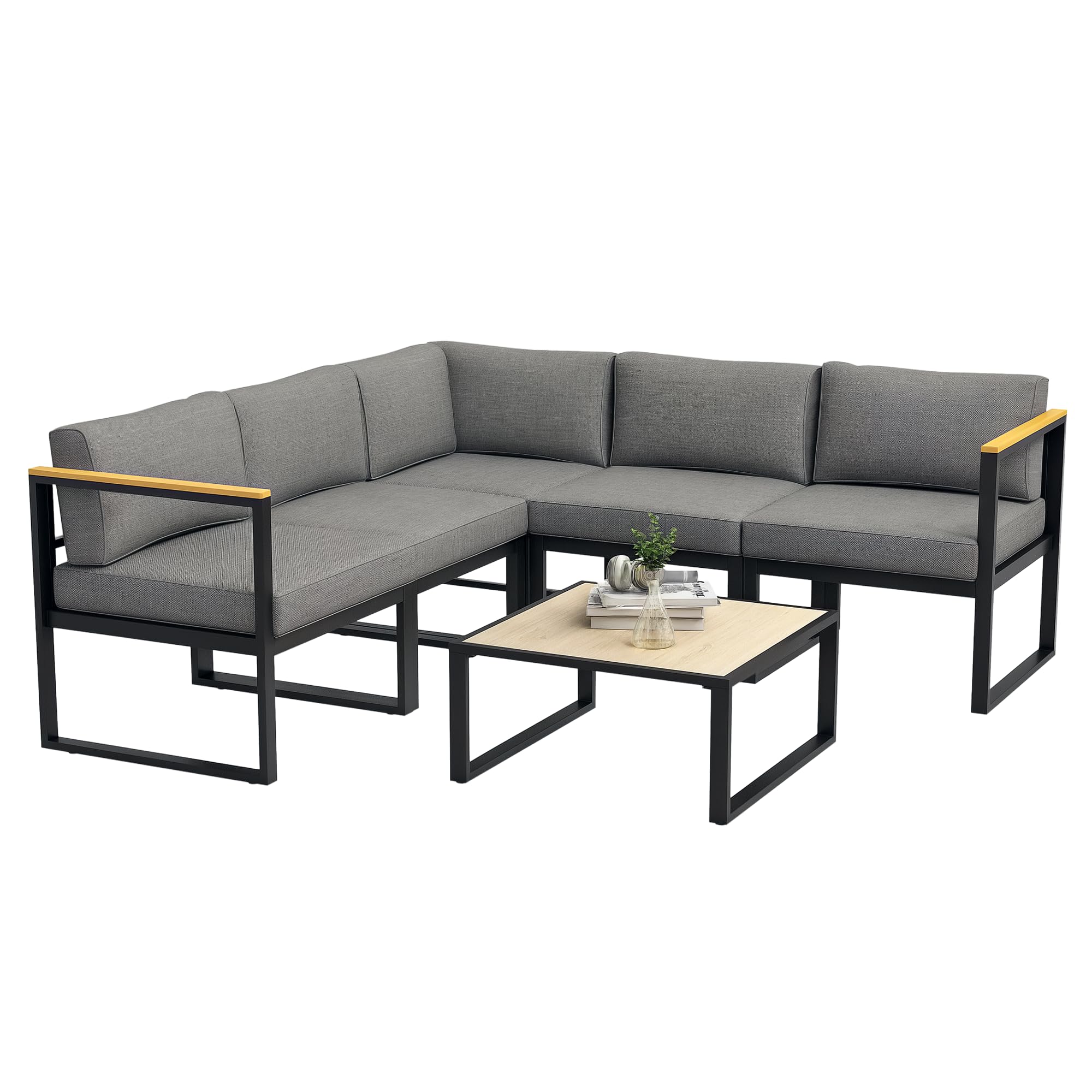 Outsunny 6 Piezas de diseño contemporáneo al Aire Libre Esquina Muebles de jardín para 5 Personas - Aluminio - Gran Comodidad
