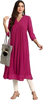 Janasya Women's Dobby Chiffon Self Design Flared Kurta Price In India