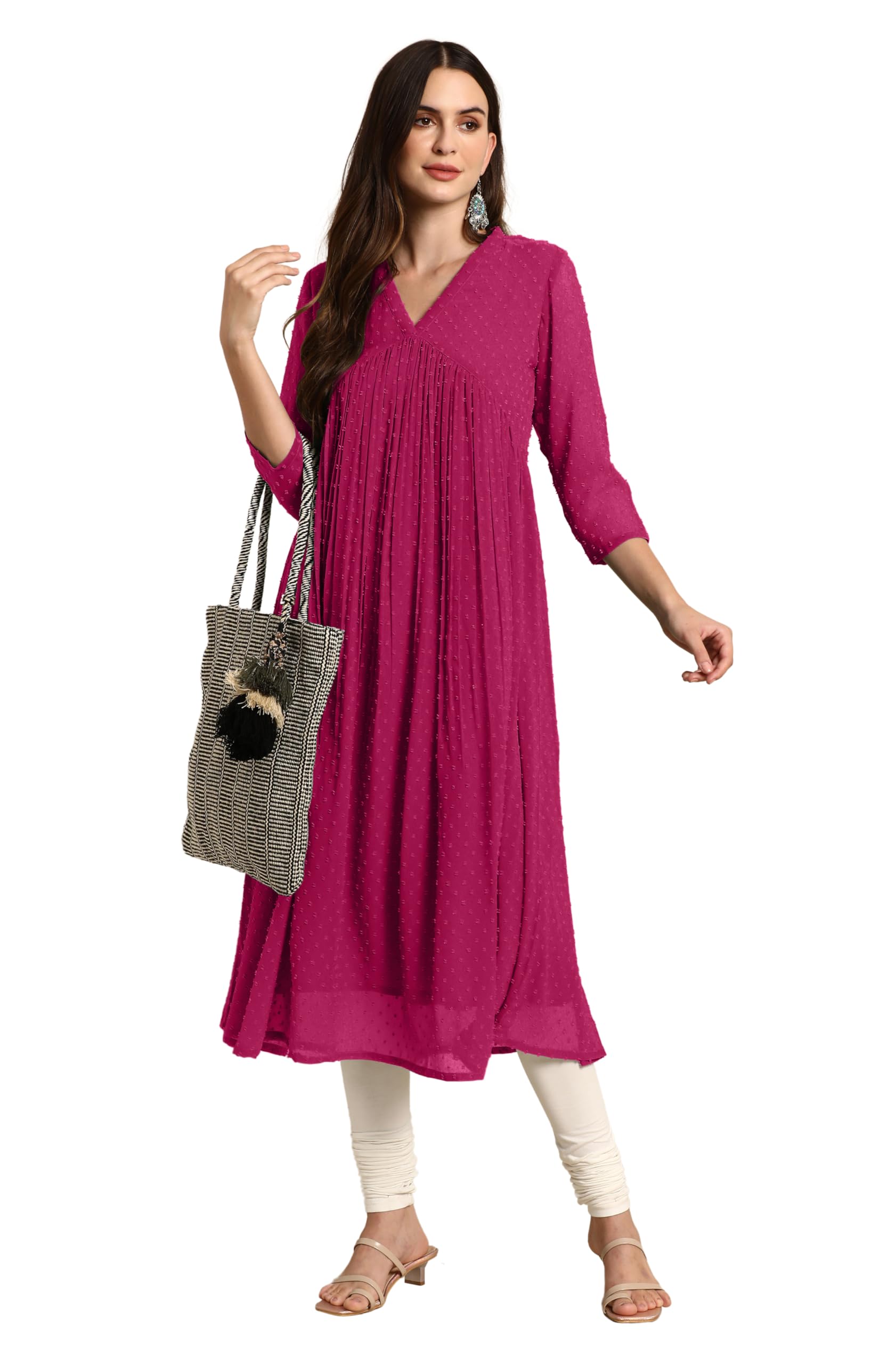 janasya Women's Fit and Flare Calf Length Poly Chiffon Self Design Flared Western Dress-picture-19