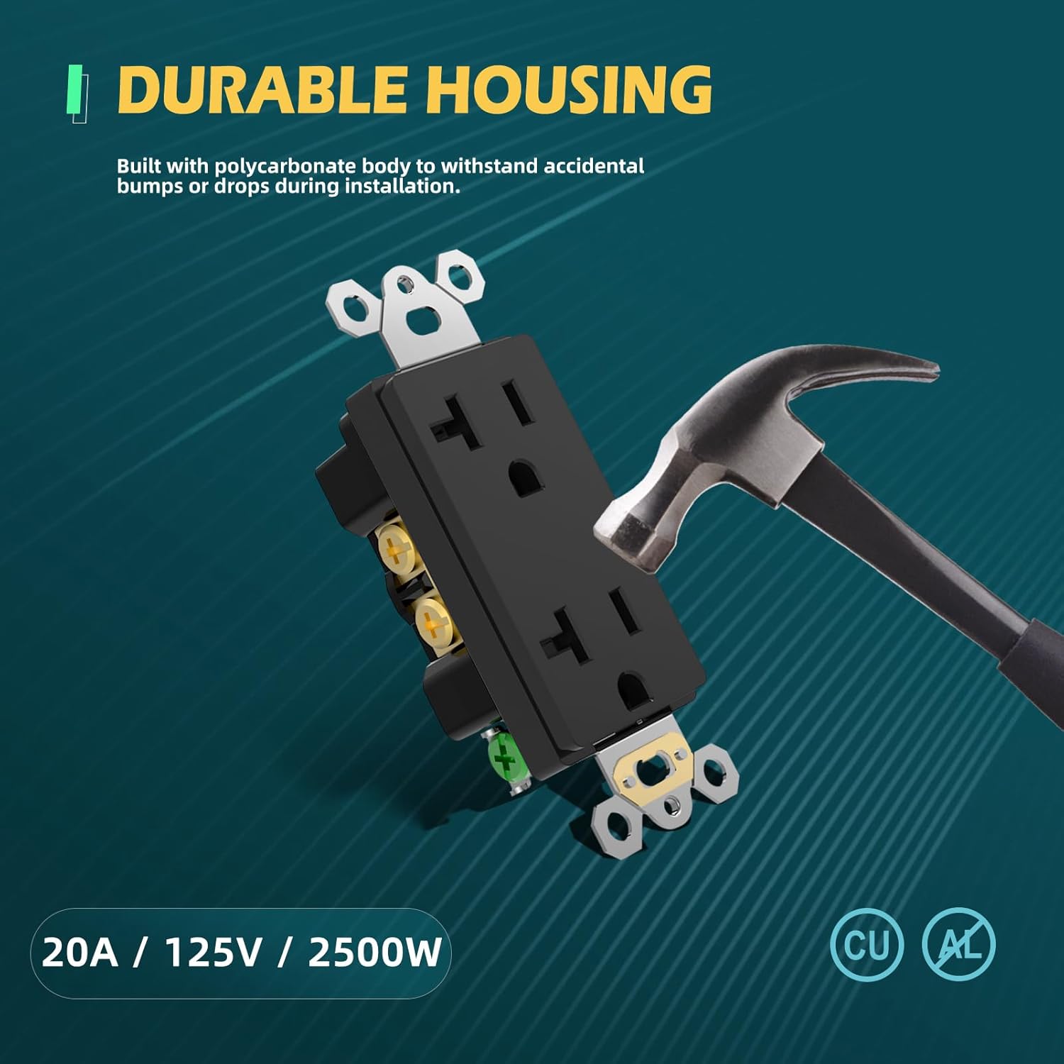 TOPELER 20 Amp Decorator Wall Outlets, Non-Tamper Resistant Decorative Standard Electrical Receptacles, 2 Pole 3 Wire, NEMA 5-20R, Self-Grounding Residential Grade, UL, Black, 50 Pack