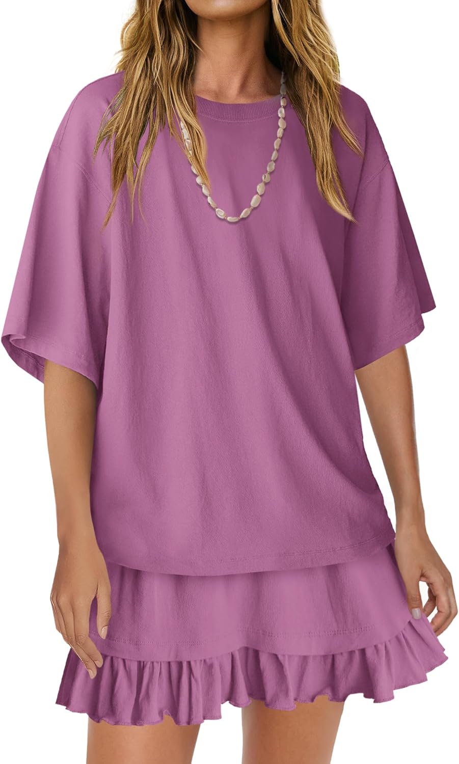 Yanekop Skirt Sets Women 2 Piece Outfits Two Piece Lounge Set Travel Vacation Outfits Oversized Tee Shirts Mini Skirt - Image 3