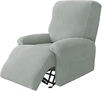 Vista 10 de Funda elástica de jacquard para silla reclinable, funda de sofá de poliéster de 4 piezas con bolsillo lateral, lavable a máquina