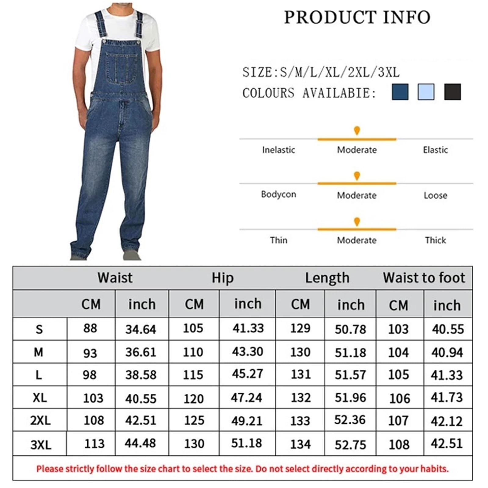 Ropa De Trabajo Para Hombre Monos de mezclilla con tirantes sueltos y pierna recta for hombre