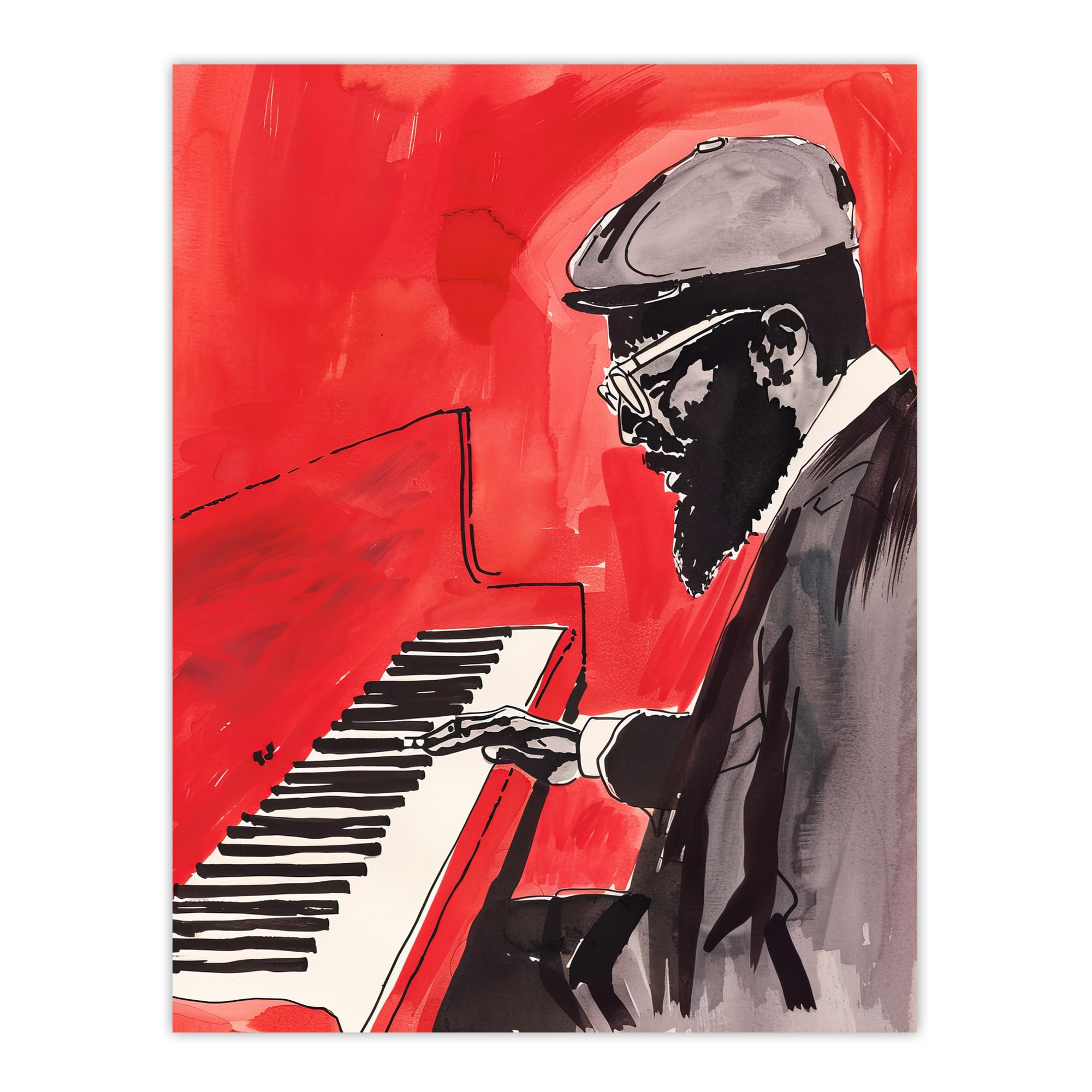 Artery8 Thelonious Monk Jazz Piano Music Red Portrait Living Room Extra Large XL Wall Art Poster Print