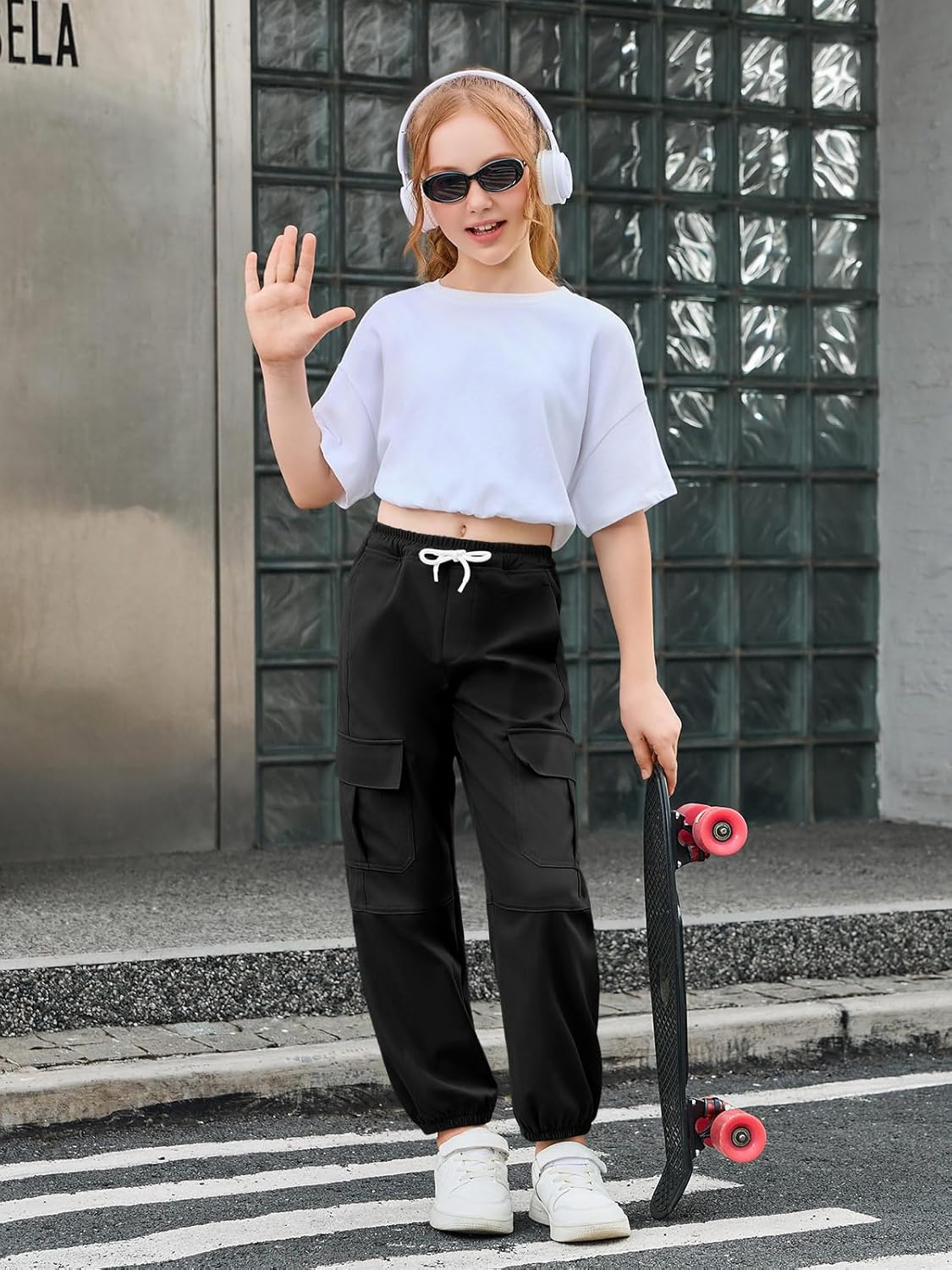 Haloumoning Girls Cargo Pants Kids Drawstring Elastic Waist Casual Jogger Pants with Pockets 5-14 Years - Image 6