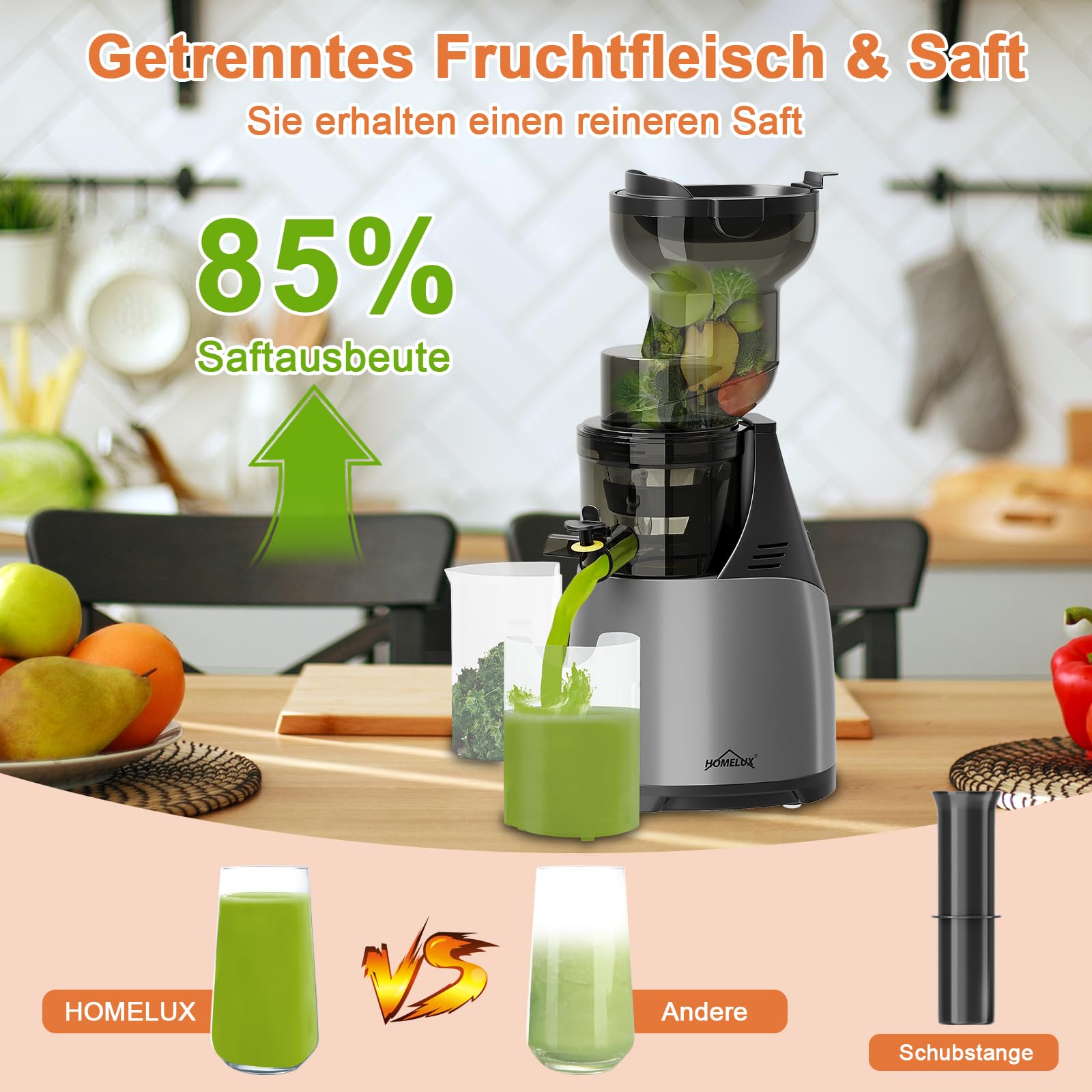 HOMELUX Extracteur de Jus 150 W, Rendement de jus élevé - Sans BPA