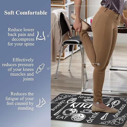 Miniatura 23 de HEBE - Juego de 2 alfombrillas de cocina antifatiga, impermeables, antideslizantes, cómodas, resistentes, de pie, de espuma de PVC, acolchadas, 17 x