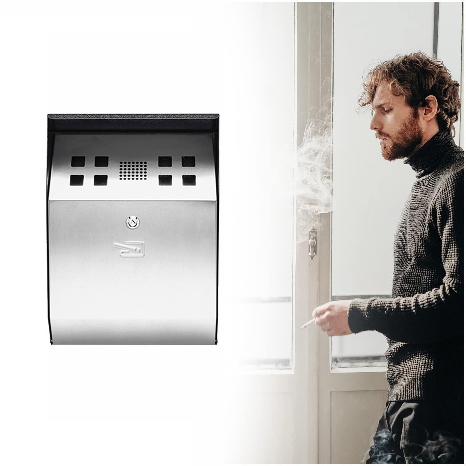 GUODDM Wall Mounted Ashtrays - 304 Stainless Steel, Commercial Outdoor Cigarette Bin, Metal Cigarette Smoking Holder Ash Bin, Indoor And Outdoor(S1)